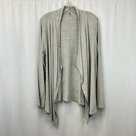 Joan Vass Womens Cardigan Sweater Gray Long Sleeve Open Front Waterfall Knit M - Picture 1 of 11
